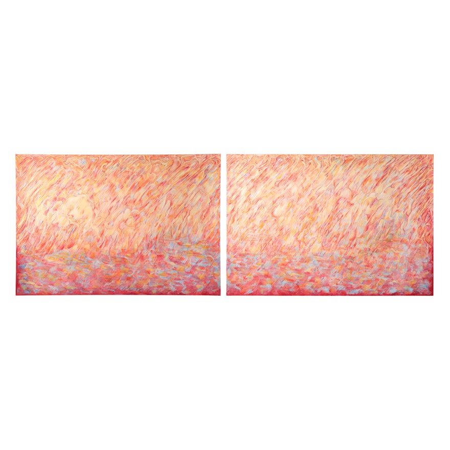 Ronald D. Newman Large-Scale Oil Diptych "Fire," 1996