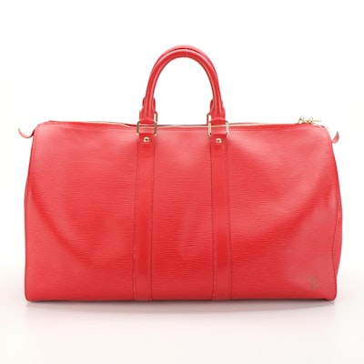 Louis Vuitton Keepall 45 in Red Epi and Smooth Leather with Canvas Lining
