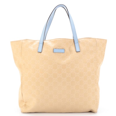 Gucci GG Beige Canvas and Light Blue Leather Tote