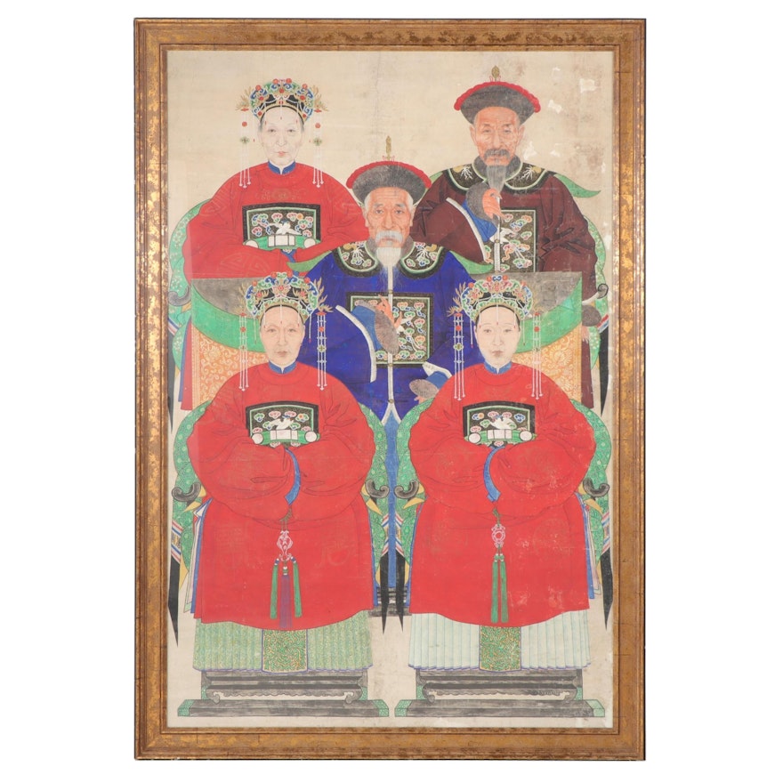 Chinese Ancestral Portrait Large-Scale Gouache Painting