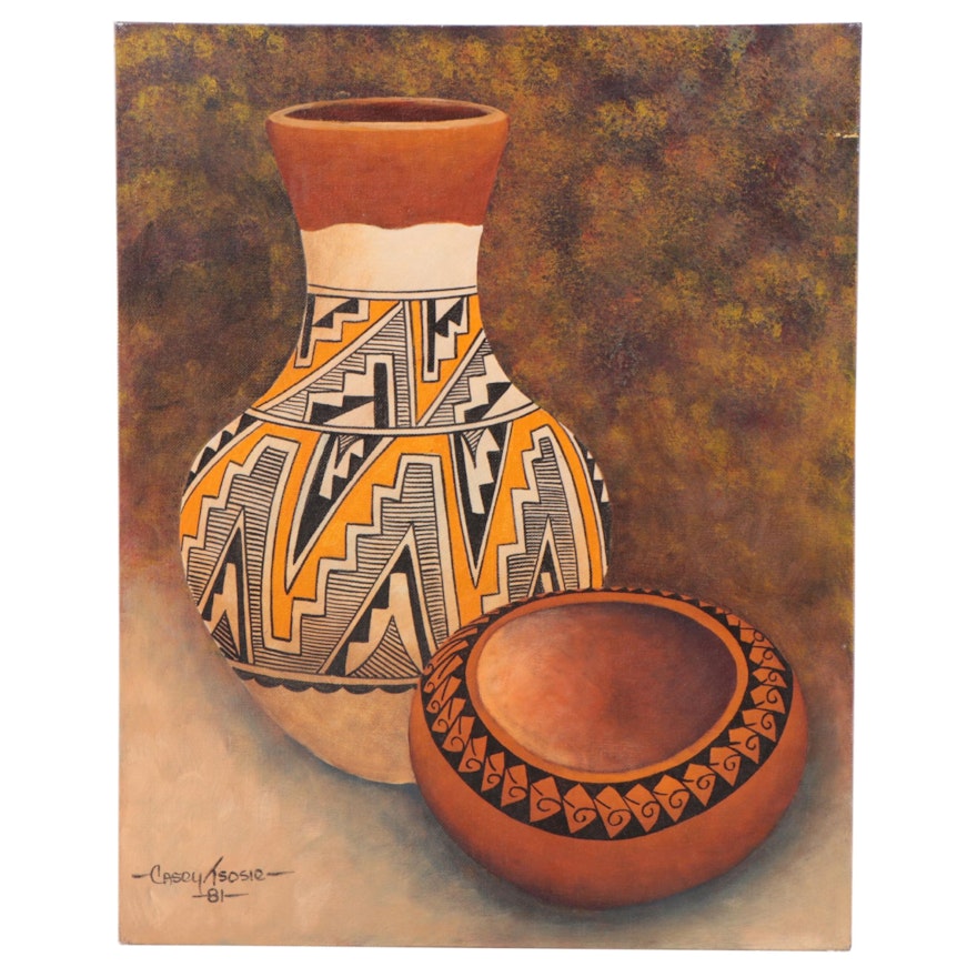 Casey Tsosie Acrylic Still Life Painting of Pottery