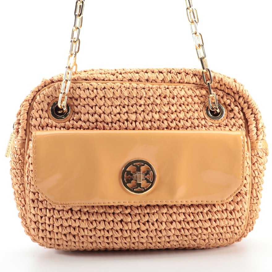 Tory Burch Shoulder Bag in Raffia and Patent Leather