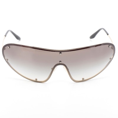 Prada SPR73V Pale Gold Metal Frame with Grey Gradient Lens Shield Sunglasses