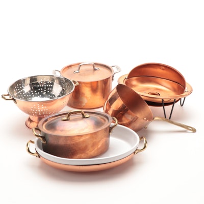 Williams Sonoma and Other Copper and Clad Pots, Tools and Serveware