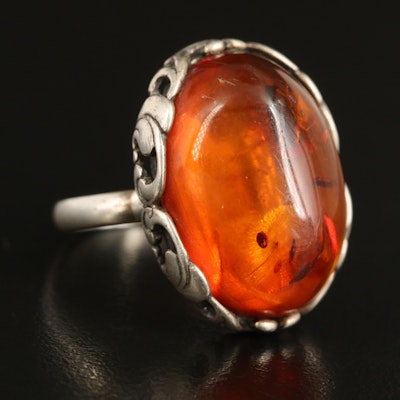 Sterling Amber Cabochon Ring