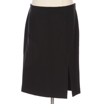 Armani Collezioni Panel Knee-Length Slit Skirt in Black Wool Crepe