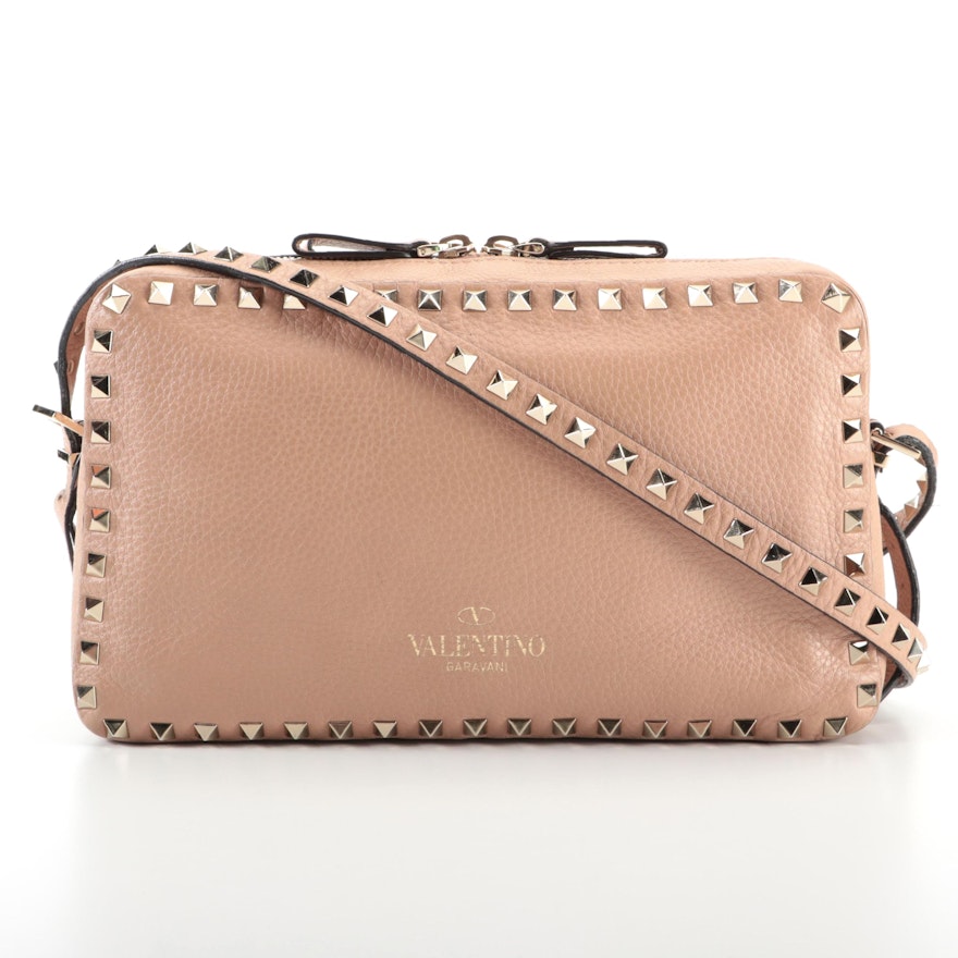 Valentino Double Zip Compartment Medium Crossbody Bag in Rockstud Leather