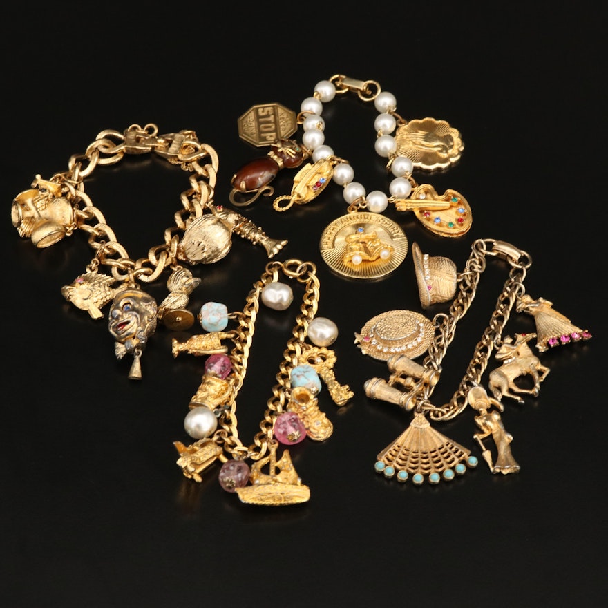Vintage Charm Bracelets Featuring House of Borvani and Monet