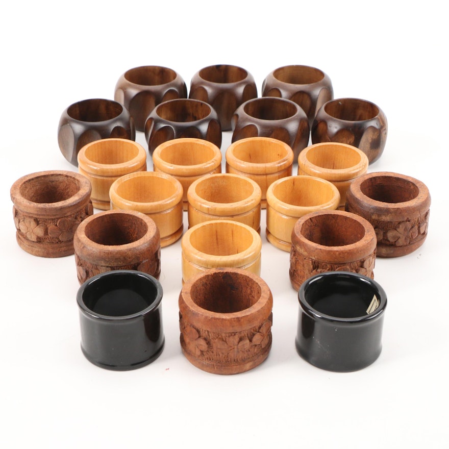 Fitz and Floyd Ceramic Napkin Rings with Other Wood Napkin Rings
