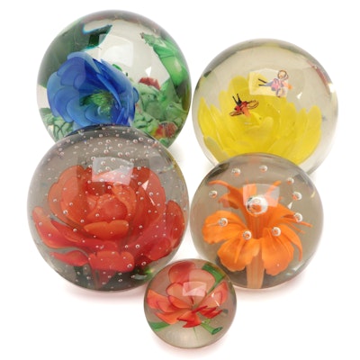 Silvestri and Other Handcrafted Floral and Controlled Bubble Glass Paperweights