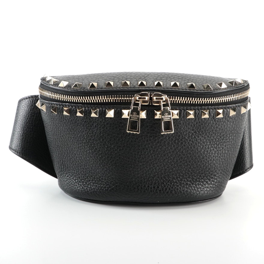 Valentino Rockstud Black Leather Belt Bag