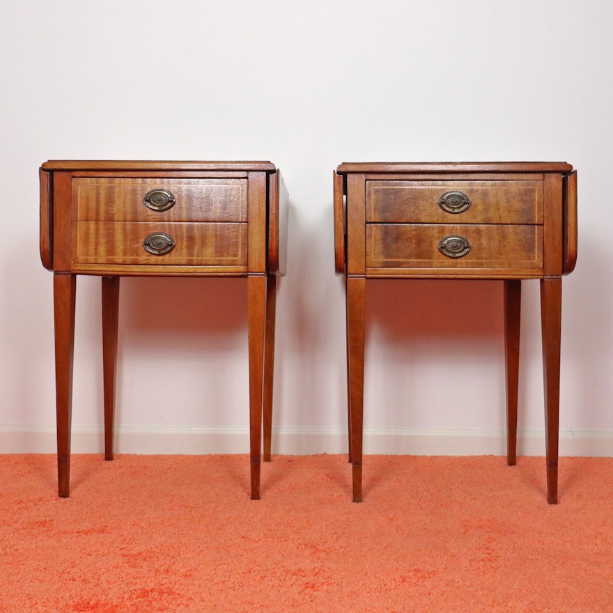 Pair of H.L. Hubbell Federal Style Mahogany and String Inlaid Pembroke Tables