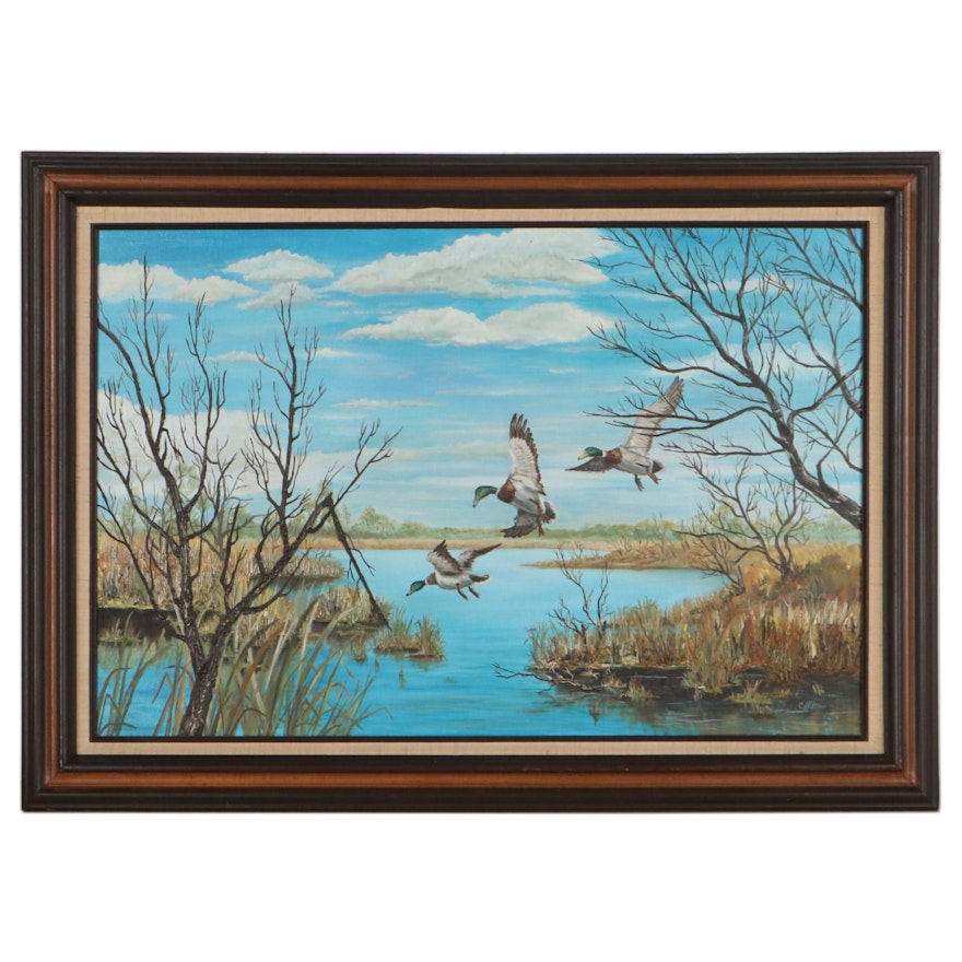 C. Hilton Oil Painting of Ducks in Landscapes