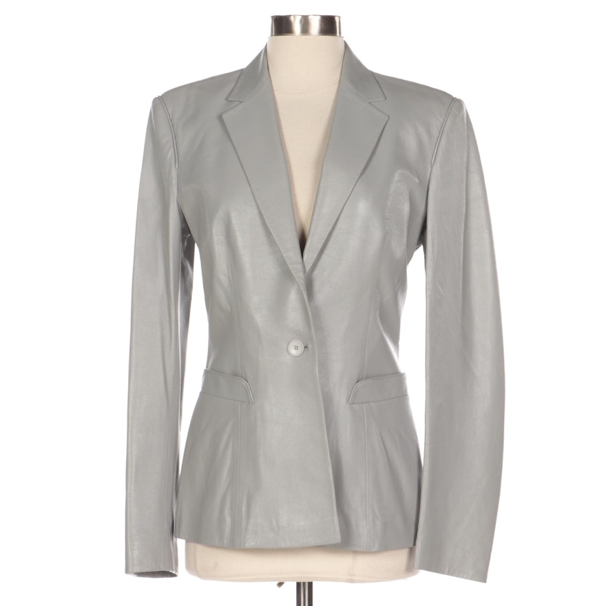 Richard Tyler Collection Grey Leather Single-Breasted Jacket