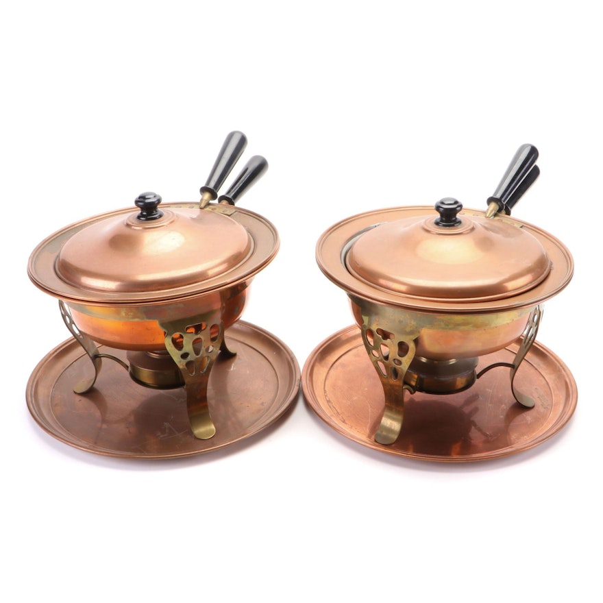 Japanese Copper Clad and Brass Chafing Dishes, Mid to Late 20th Century