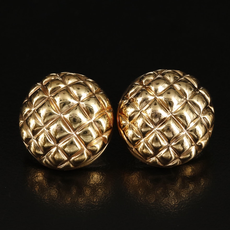 Italian 14K Quilted Button Earrings