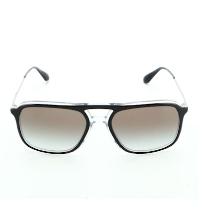 Prada SPR06V Metal-Clear-Black Frame Sunglasses with Grey Gradient Lens