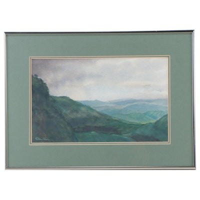 Ellen Chen Landscape Watercolor Painting of Mountain Scene