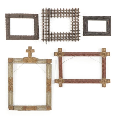 Tramp Art Chip-Carved Wood Picture Frames, Early 20th Century