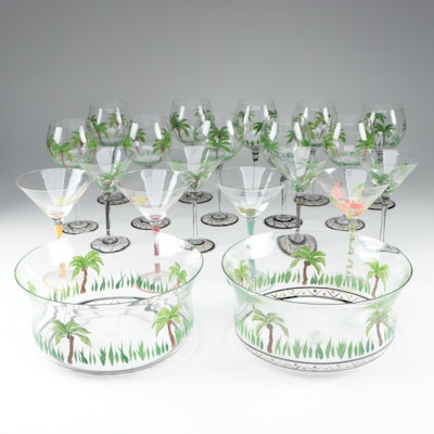 Home Essentials Hand-Painted Martini and Wine Glasses with Serving Bowls