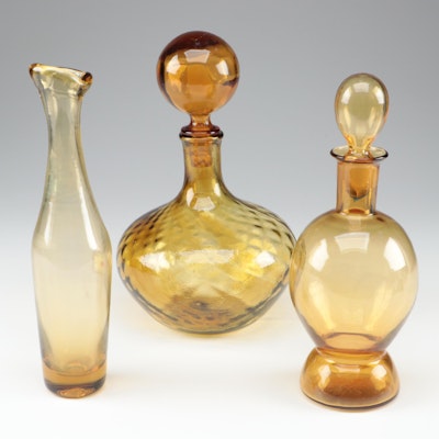Italian, Blenko and Other Blown Glass Decanters and Vase