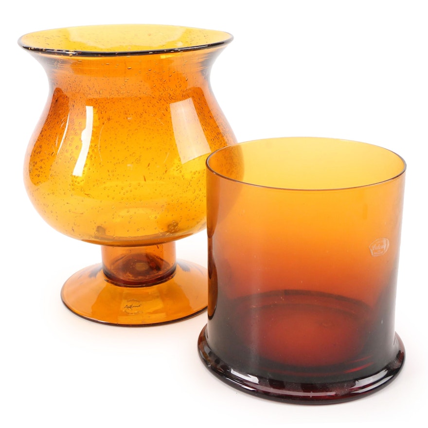 Artland Collection Footed Amber Glass Fishbowl Vase with Colony Amber Glass Vase