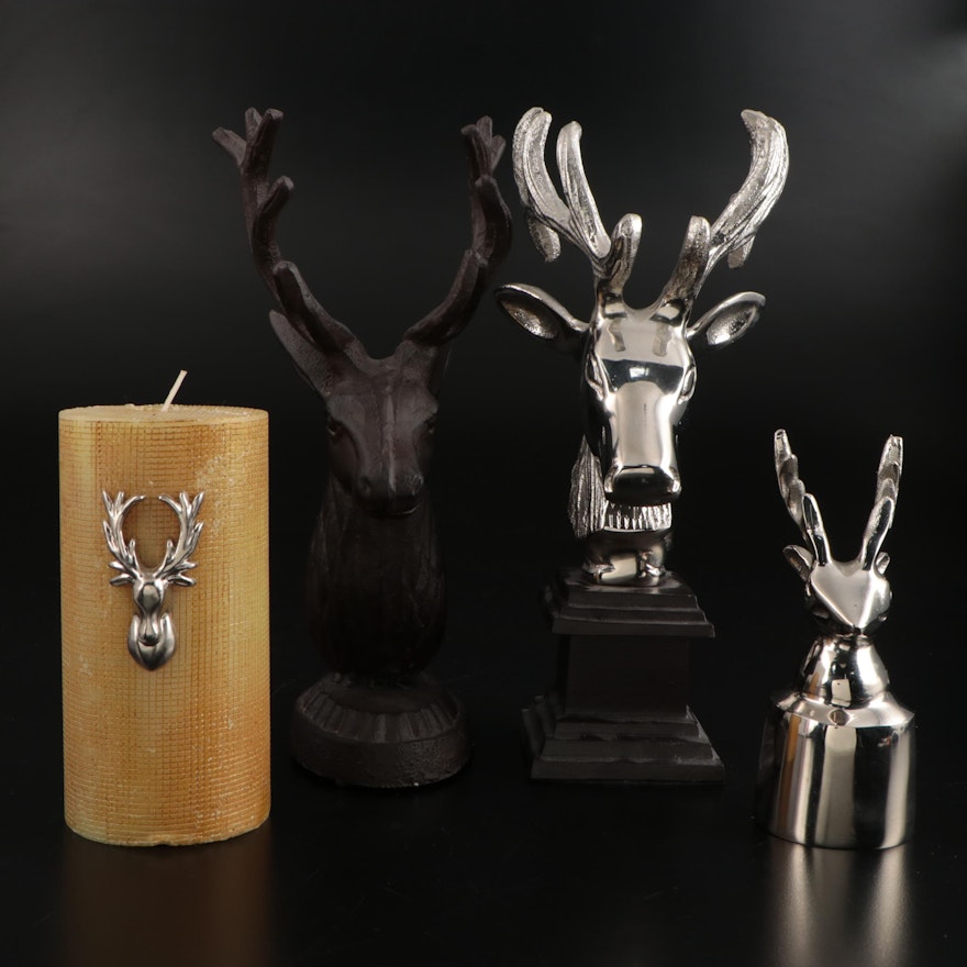 Stag Themed Metal Décor, Candle and Stirrup Cup