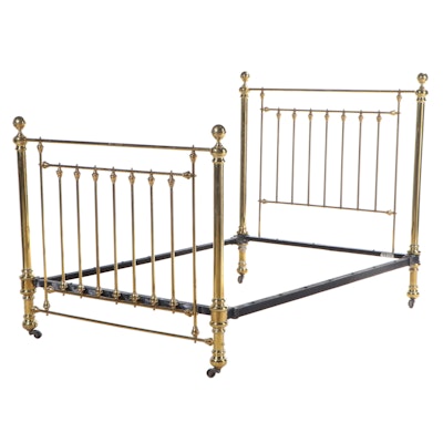 Victorian Style Full Size Brass Bed Frame, Early to Mid-20th Century