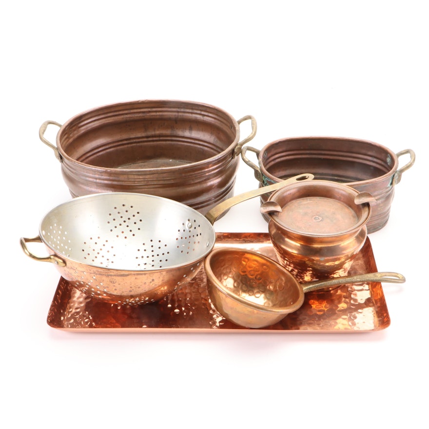 Alchemade Hammered Tray with Other Copper Planters and Kitchenware