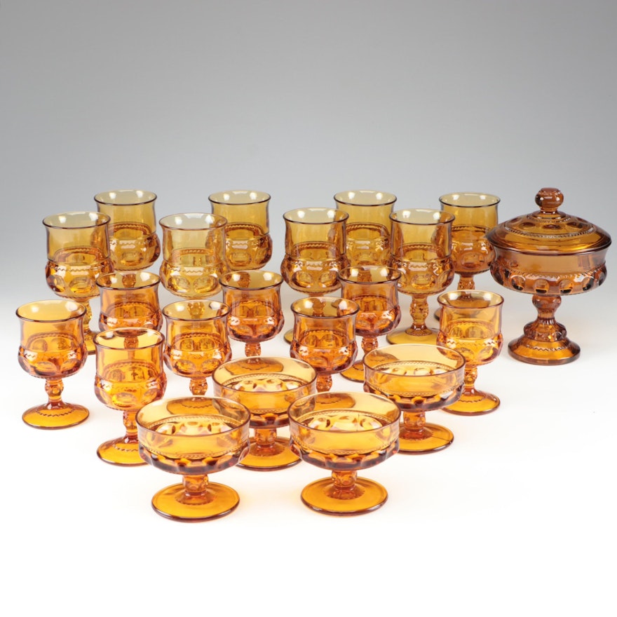 Colony "Color Crown Amber" Glass Compote and Stemware