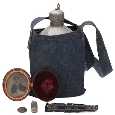 Ambrotype in Union Case, Canteen, and Civil War Era Artifacts