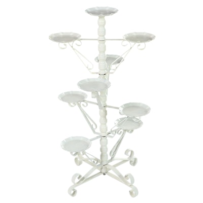 White-Painted Iron and Wood Five-Tier Plant Stand, 20th Century