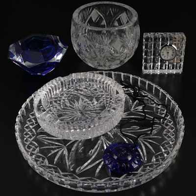 Waterford Crystal Ashtray and Clock with Other Glass Tableware and Decor