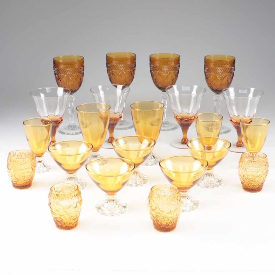 Cristal D'Arques-Durand "Antique Amber" Water Goblets and Other Glasses