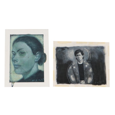 Joseph Daniel Fiedler Mixed Media Paintings "Lou Reed" and "Portrait of a Woman"