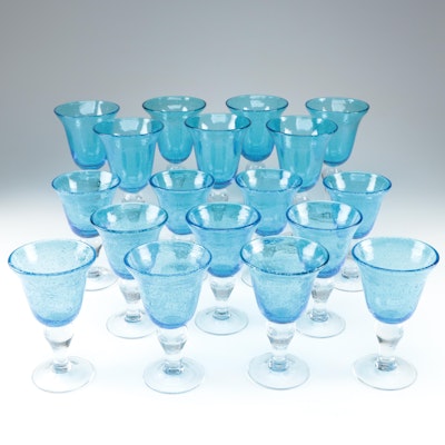 Blue Seed Glass Water Goblets and Wine Glasses