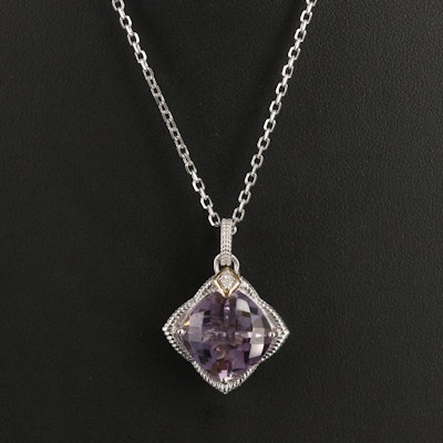 Phillip Gavriel Sterling Amethyst and Diamond Necklace with 18K Accents