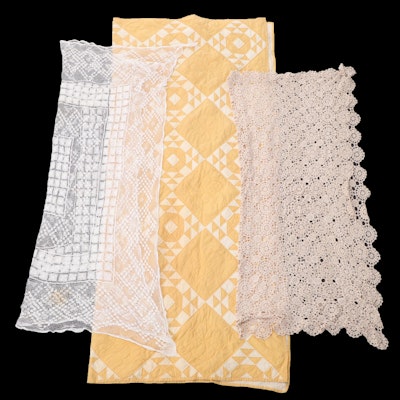 Handmade Quilt with Crochet and Filet Lace Table Cloths