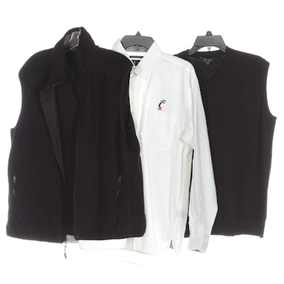 Men's University of Cincinnati Button-Down, Vest, Black Fleece Zip-Front Vest