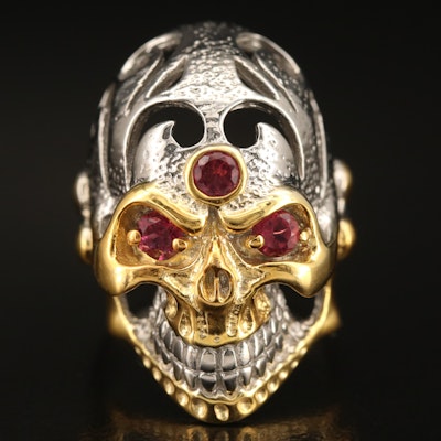 Sterling Tourmaline Skull Ring