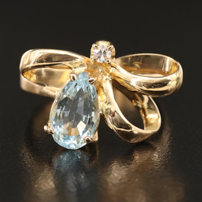 18K Aquamarine and Diamond Bow Ring
