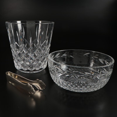 Waterford Crystal "Lismore" Ice Bucket and Tongs with "Glandore" Round Bowl