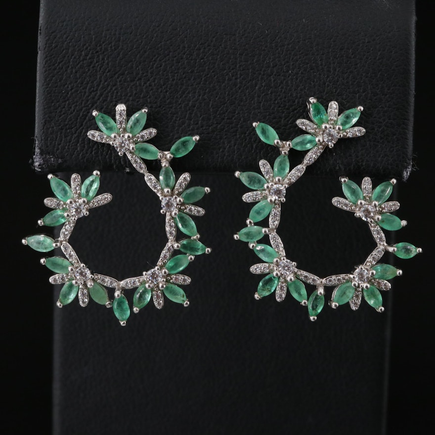 Sterling Emerald and Cubic Zirconia Earrings