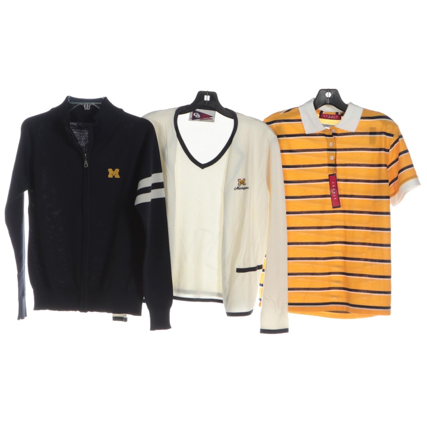 University of Michigan Zip-Front Sweater, Pullover, and Striped Polo Shirt