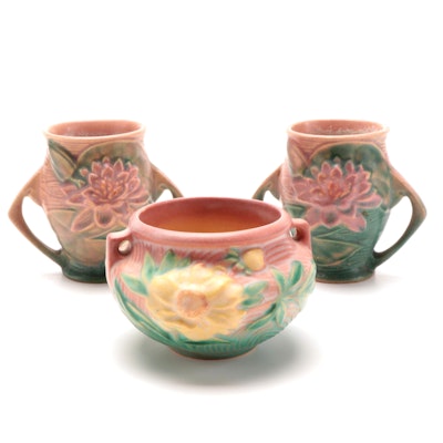 Roseville Pottery "Water Lily" Ceramic Vases and "Peony" Jardinière, Mid-20th C.