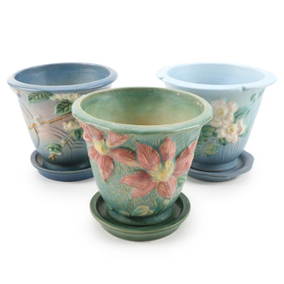 Roseville Pottery "Snowberry," "Clematis" and "White Rose" Planters, Mid-20th C.