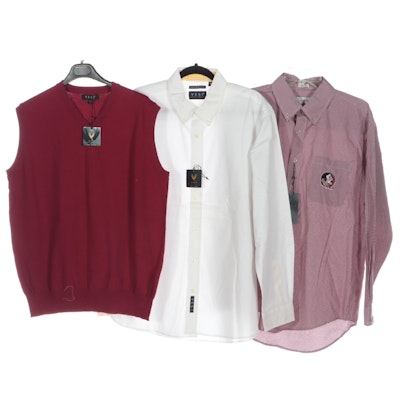 Men's Florida State Check Button-Down, White Button-Down, and Sweater Vest