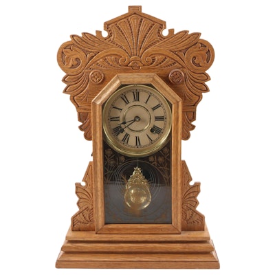 Pressed Oak Gingerbread Shelf Clock, Late 19th/ Early 20th Century