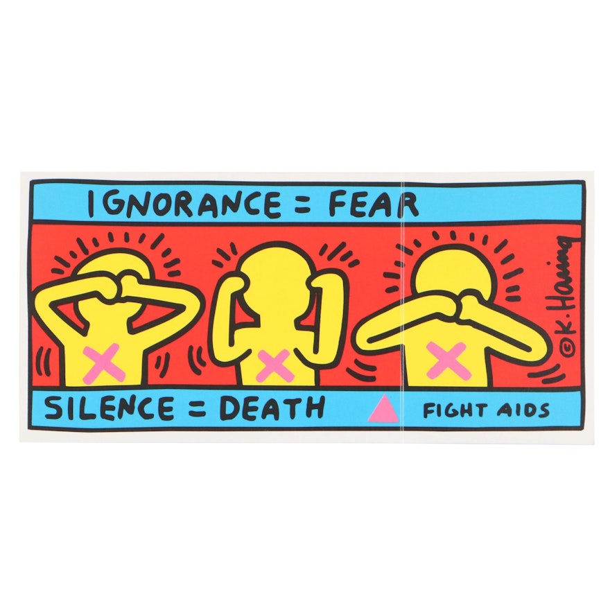 Offset Lithograph Postcard After Keith Haring "Fight Aids," 1998