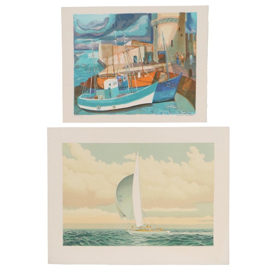 Color Lithographs Including Work by David Lockhart of Boat Scenes